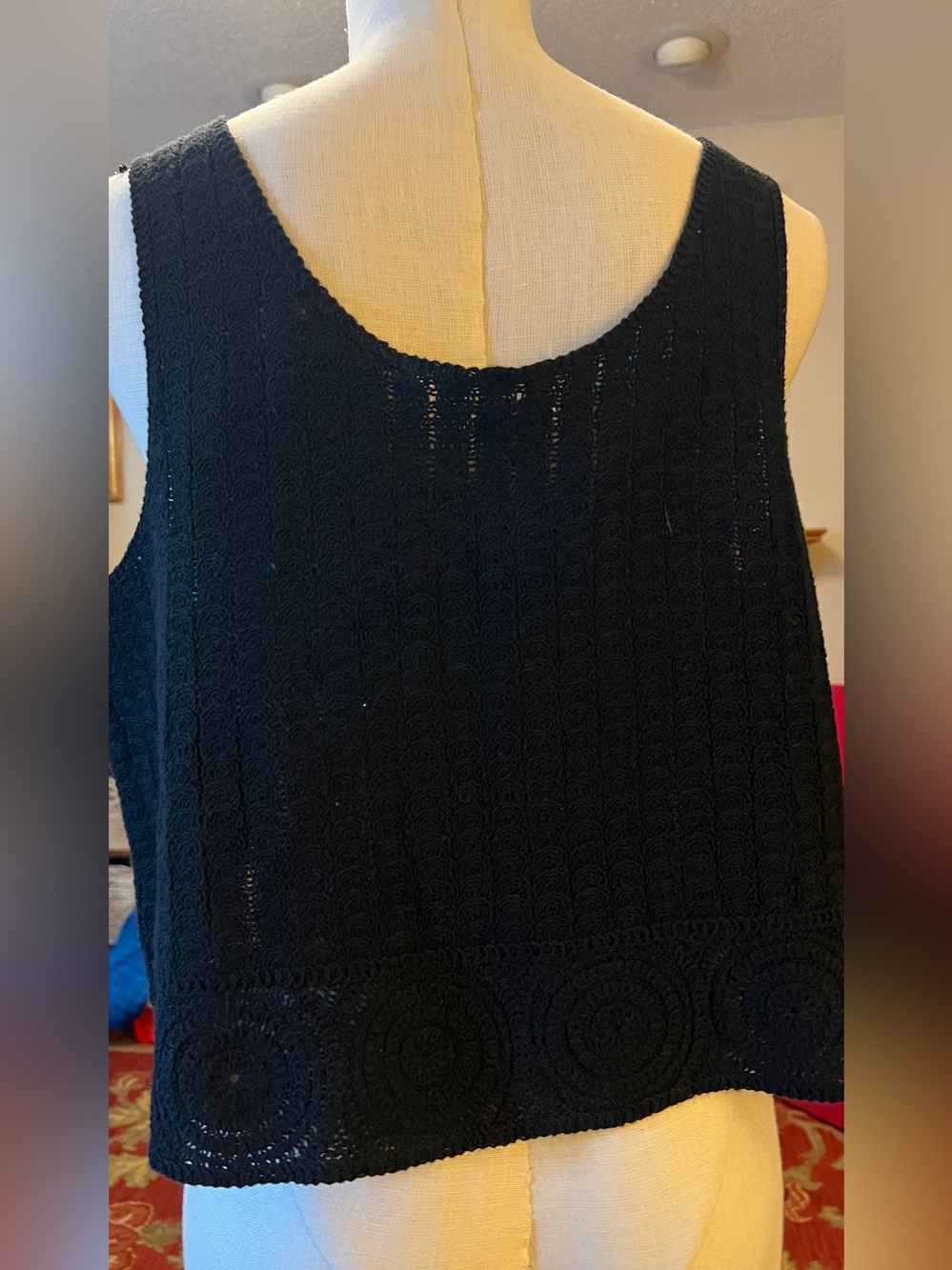 J. Jill Black Crochet Knit Tank Top